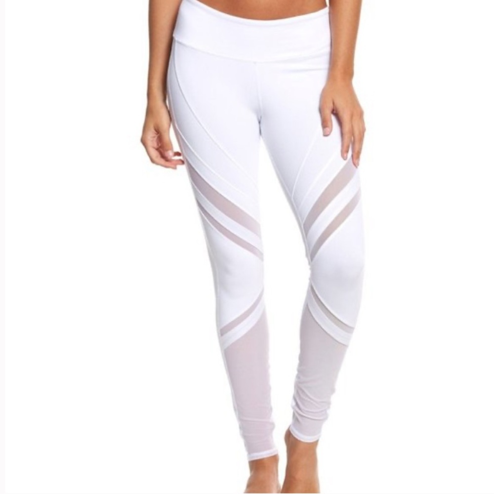 Alo Yoga Epic Yoga White Mesh Leggings Full Length Size Small